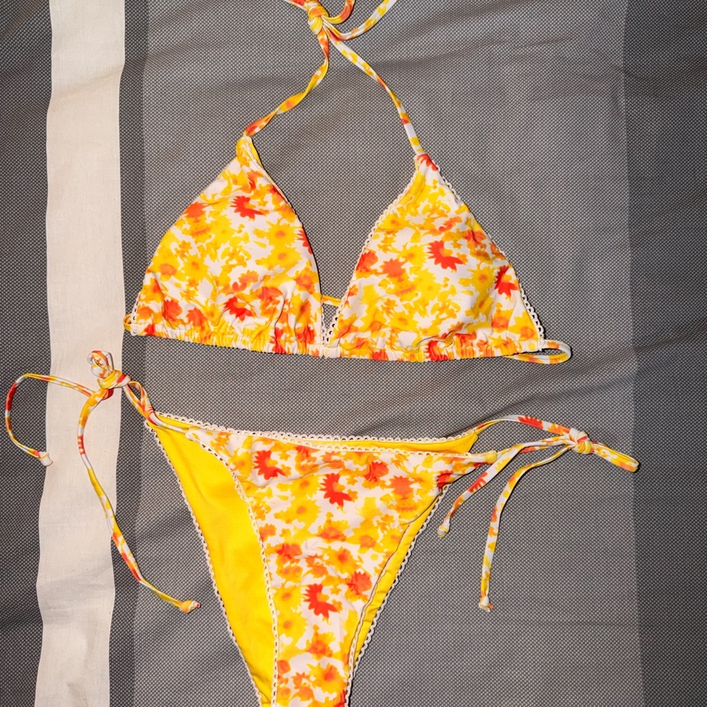 Yellow Floral Tie-Side Bikini